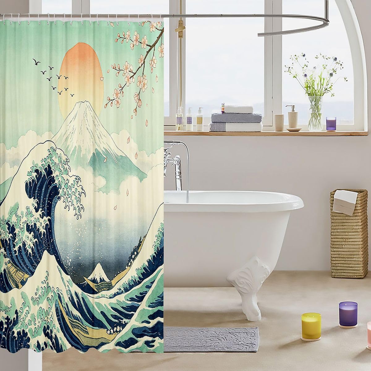 Feelyou Japanese Wave Shower Curtain for Bathroom Decor 72"x72" image 3