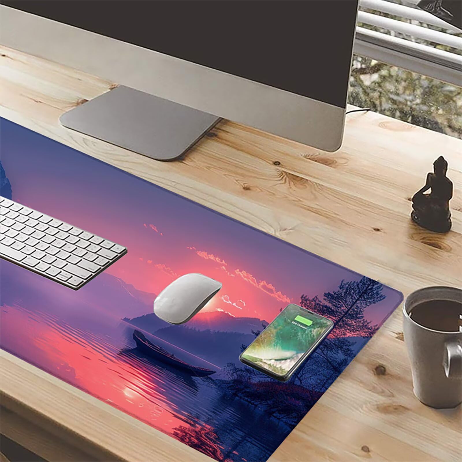 Amanecer Alfombrilla Ratón Gaming XXL 1500 x 800 mm, Alfombrilla Gaming PúRpura Mousepad con Base de Goma Antideslizante, Impermeable Desk Mat para Teclado y Raton, Accesorios Gaming, Regalos B-X