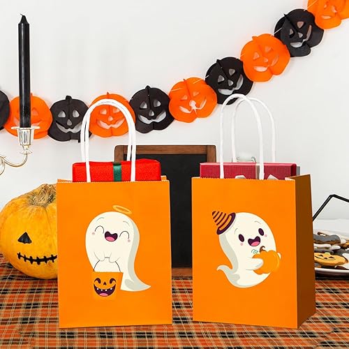 Miniatura 7 de PINWATT 50 mini bolsas de regalo naranjas de papel con pañuelos, pequeñas bolsas de regalo de fiesta de 6 pulgadas para Halloween, cumpleaños de