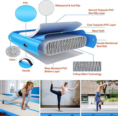 Miniatura 3 de Colchoneta inflable de gimnasia de 131620 pies, 4.3 pies de ancho de 4 pulgadas de grosor, pistas de gimnasia con bomba de aire eléctrica para uso