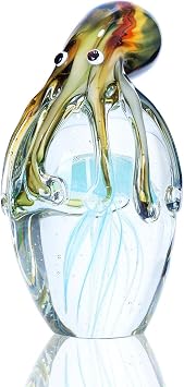 QFkris Glass Octopus Figurine for Home Decor, 5.5" Blown Glass Octopus Paperweight for Home Decoration Desk, Gift for Summer Mothers Day Thanksgiving Christmas Valentines Day
