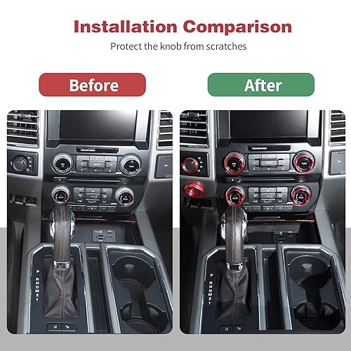 Miniatura 3 de CheroCar Cubierta de la perilla del interruptor de los faros delanteros 4WD VOL, accesorios internos compatibles con Ford F150 XLT 2015-2020 (rojo)