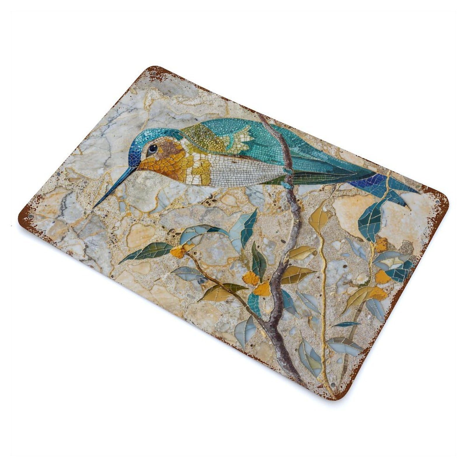 Rust Effect Surreal Hummingbird Distressed Metal Wall Sign 11.8"x7.9", Decorative Metal Wall Art for Living Room, Hallway And Home Decor