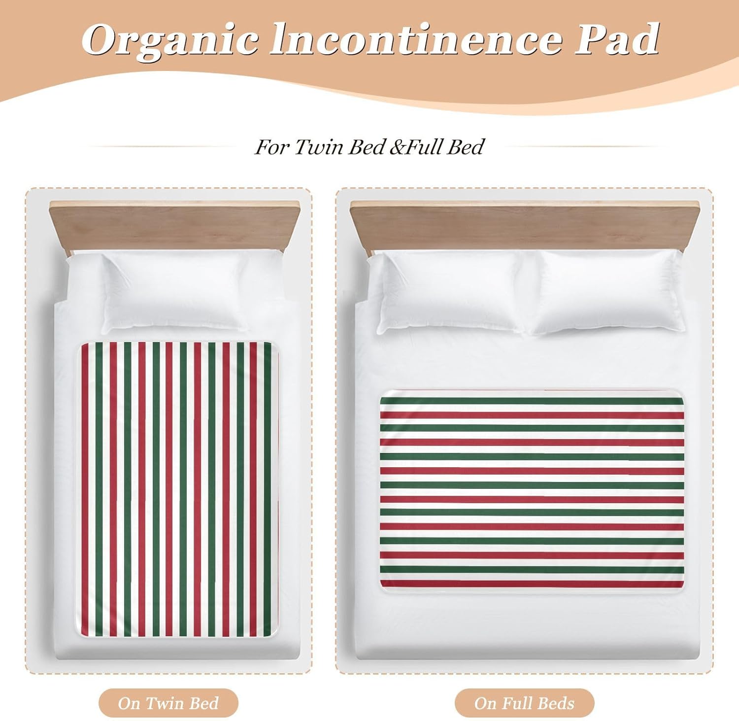 Classical Red and Green Striped Extra Large Resuable Diaper Mats Water Resistant Bed Pad Cute Cool Pee Mats for Baby Toddler Children , 52" L x 34" W