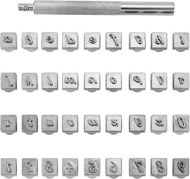 Mogokoyo Letter Alphabet and Number Stamp Punch Set, Saddle Making Tools Leather Craft Carving Embossing Stamp for DIY Handmade Art Working
