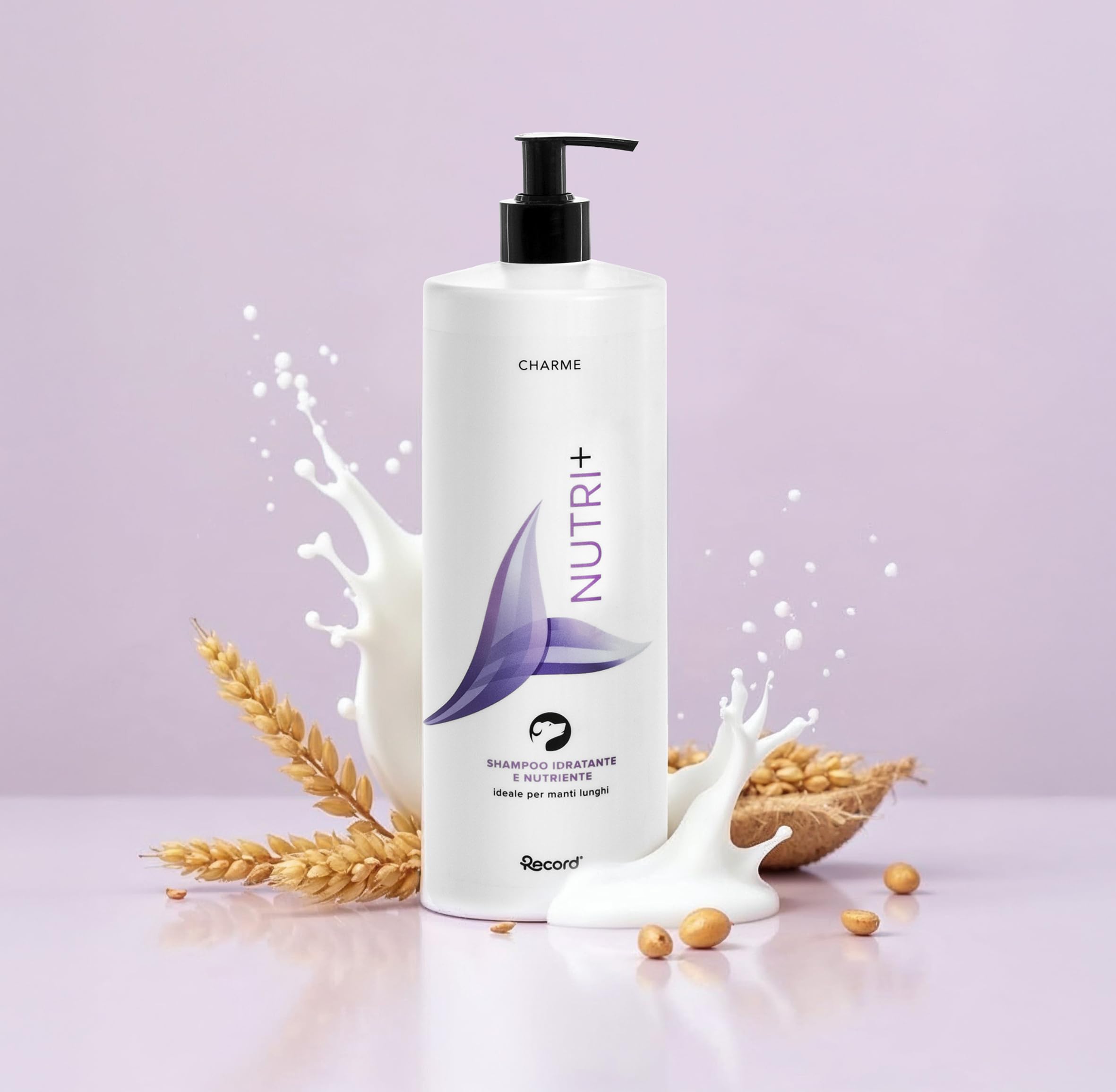 Record Charme Nutri+ szampon odbudowujący dla psów, idealny do długich płaszczek. Profesjonalny szampon dla psów odżywczy usuwa węzły i dodaje blasku, wyprodukowany we Włoszech, 1 l