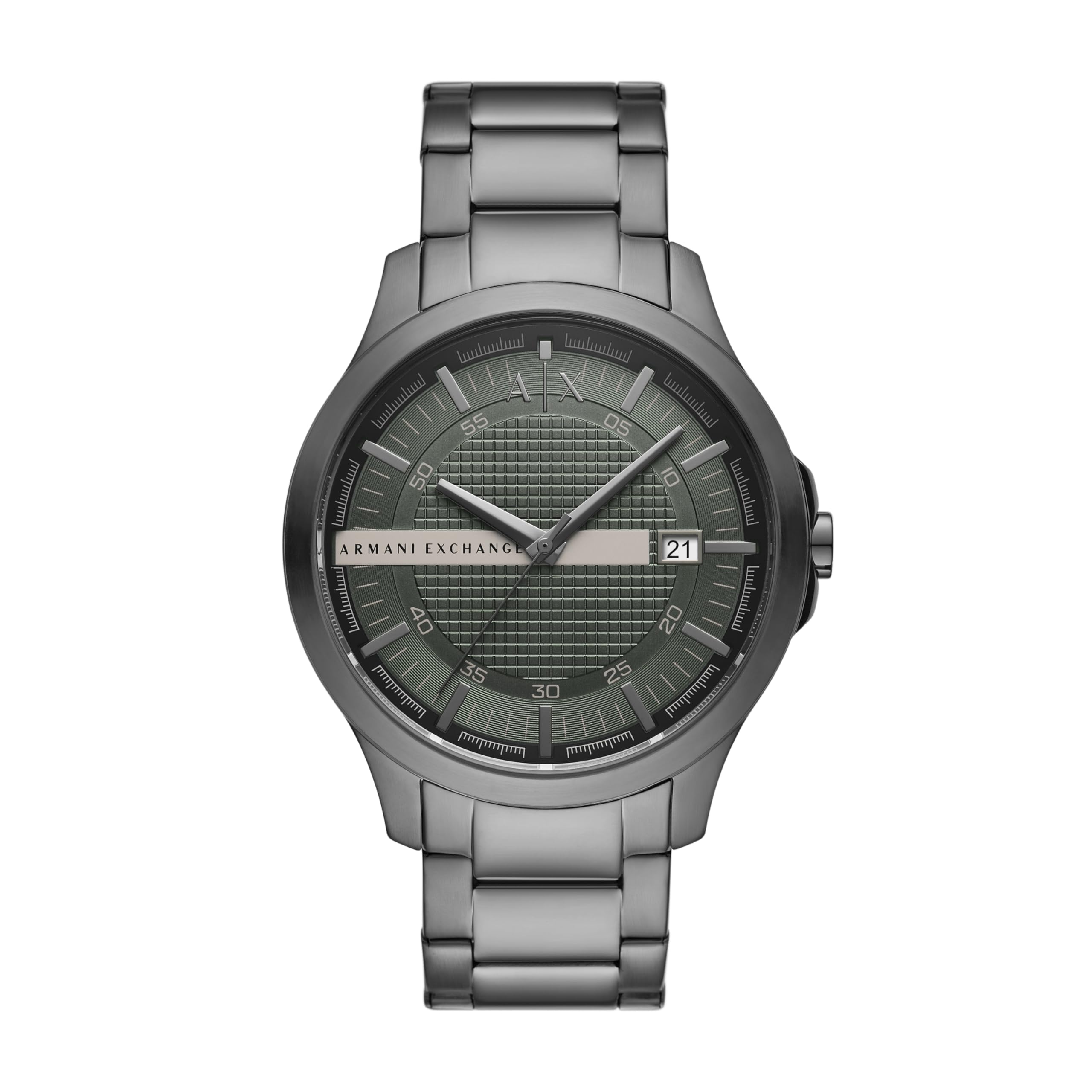 A|X Armani Exchange Men's Watch with Three-Hand Analog Display and Date Window, Watch for Men with Stainless Steel or Leather Band, Gunmetal/Green, Modern