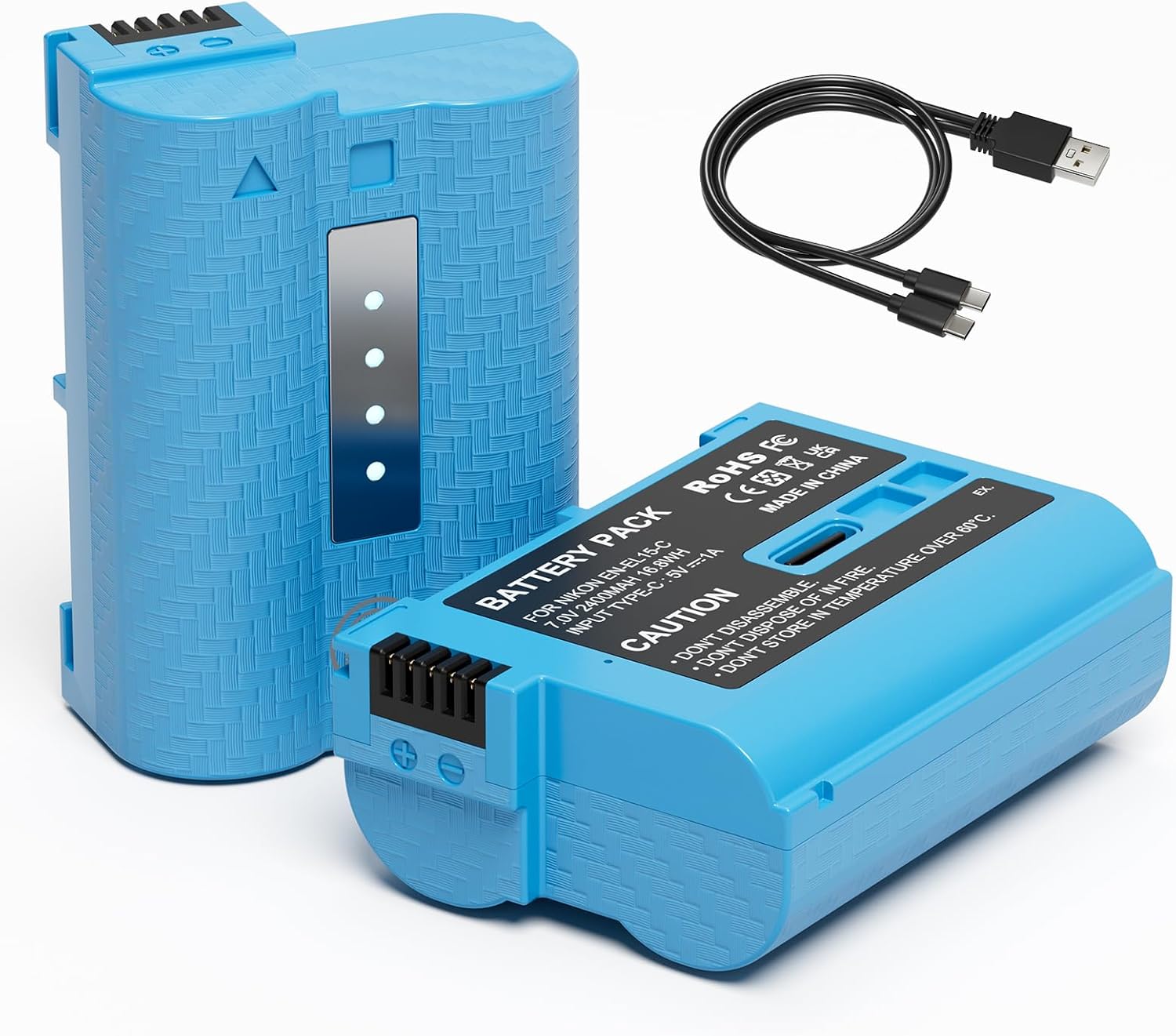 2 Pack 2400mAh EN-EL15c Rechargeable Li-ion Battery Type-C Charging Quick Battery Compatible with Nikon D800 D800E D810 D850 D750 D610 D780 D7200 D7500 D500 Z5 Z5II Z6 Z6II Z7 Z7II Cameras(Updated)