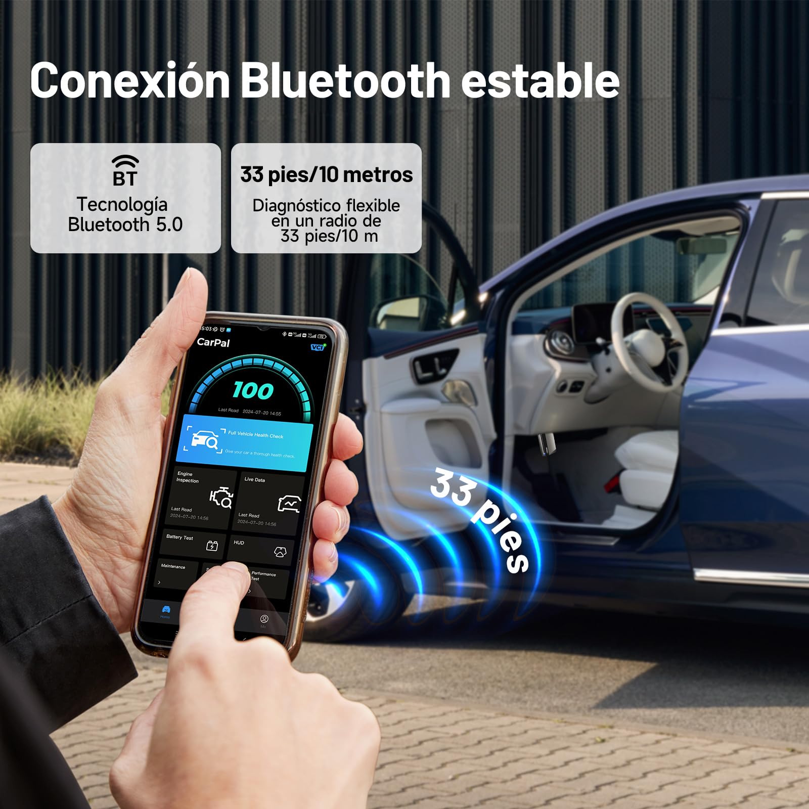 TOPDON Carpal-A OBD2 Diagnosis, Bluetooth Diagnosis Coche Multimarca,Diagnóstico de Todos los Sistemas, 6 Servicios Reset, AutoVIN, Smog Check, Guía de Reparación, Inspección del Motor
