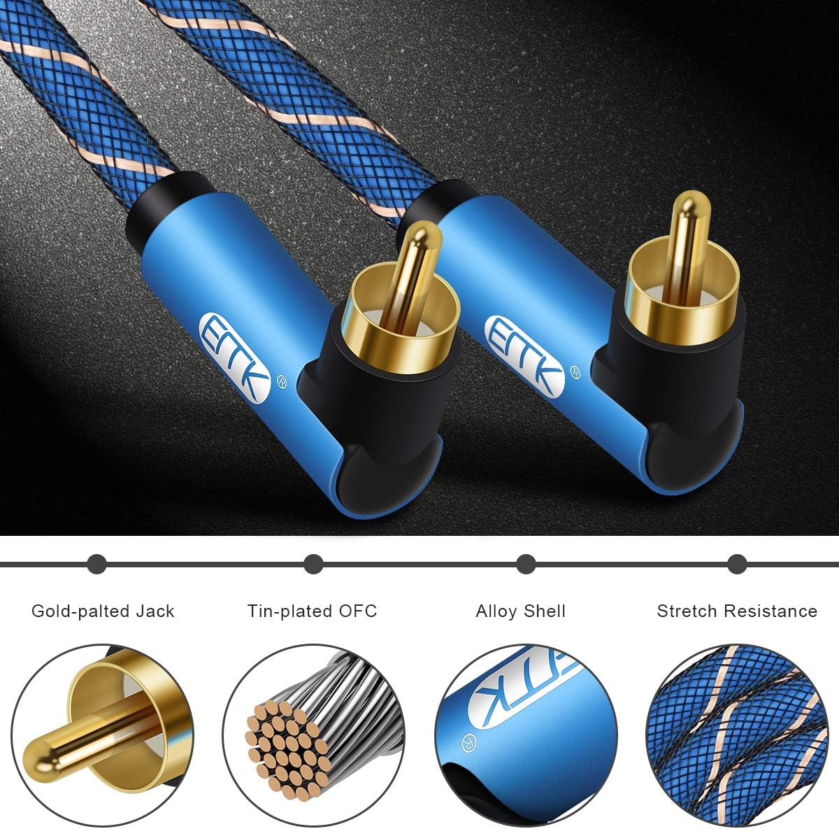 Double 90 Degree Subwoofer Cable RCA to RCA Audio Cable 24K Gold-Plated Nylon Braided Double Shielded Digital Analogue Supports Amplifiers,Home Theater,Hi-Fi Systems,Subwoofer (5ft): Electronics