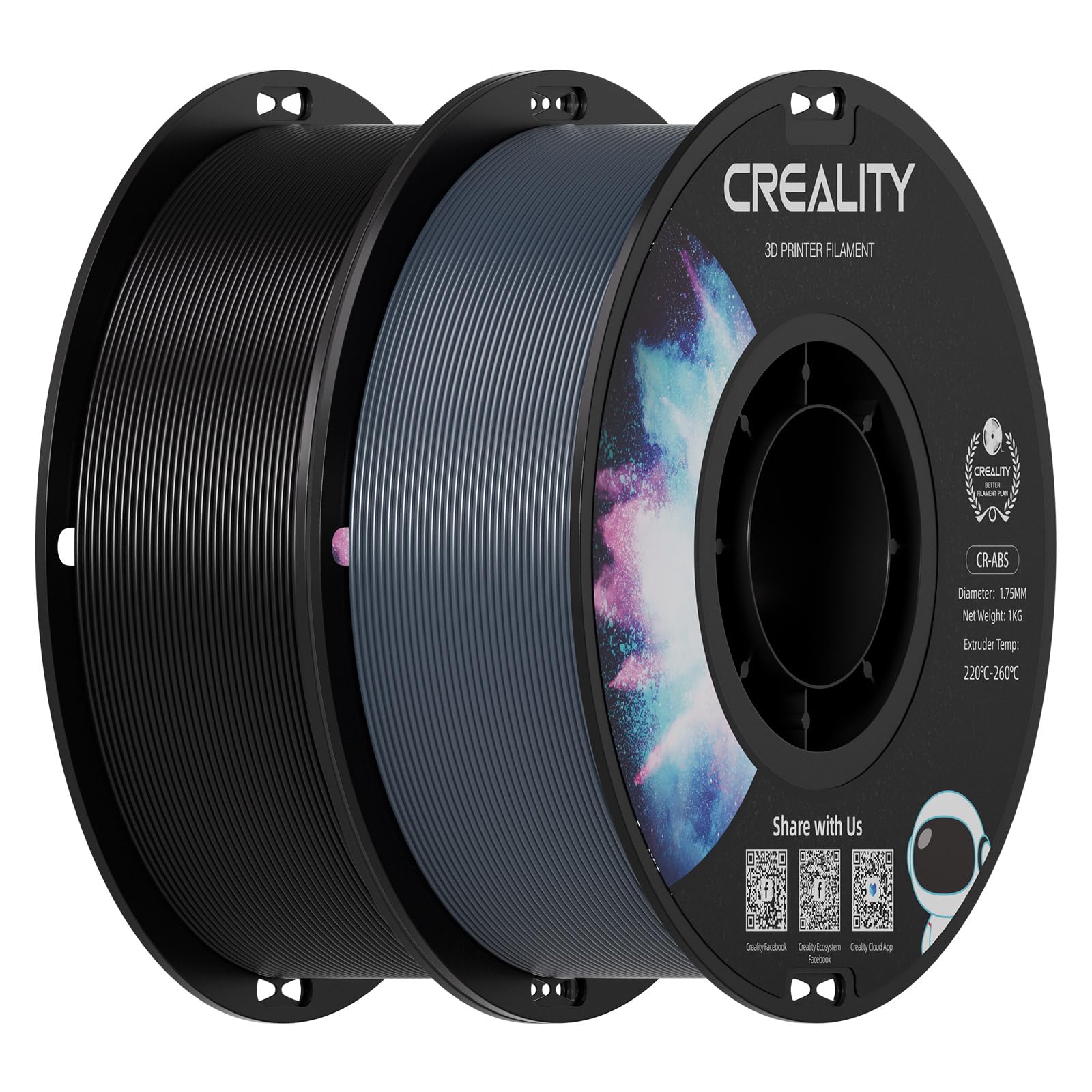 Creality ABS Filament 1.75mm, Black &amp; Gray, 2-Pack (2 kg)