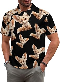 Cute Fennec Fox Athletic Men's Polo Shirts Sports Shirt Short Sleeve Tops Novelty T-Shirt Golf Workout Tennis