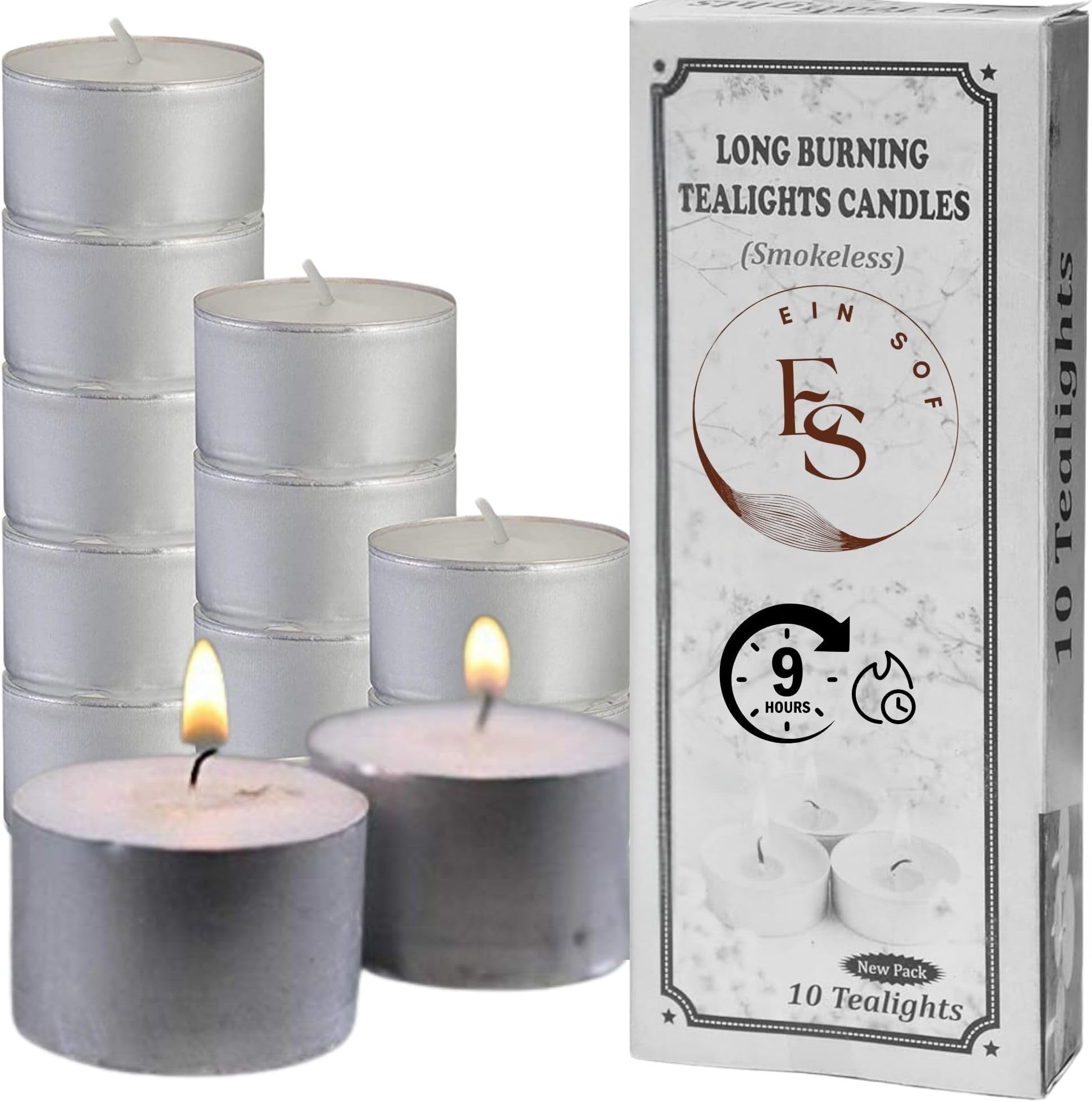 Set of 10 pcs Tea Lights for Home Dรฉcor โ 9 Hours Burning Time, White, Non Scented, Wax Tealight with Long Wick, Candle Light Dinner, Birthday Decoration & Bedroom Diffuser t Lamp