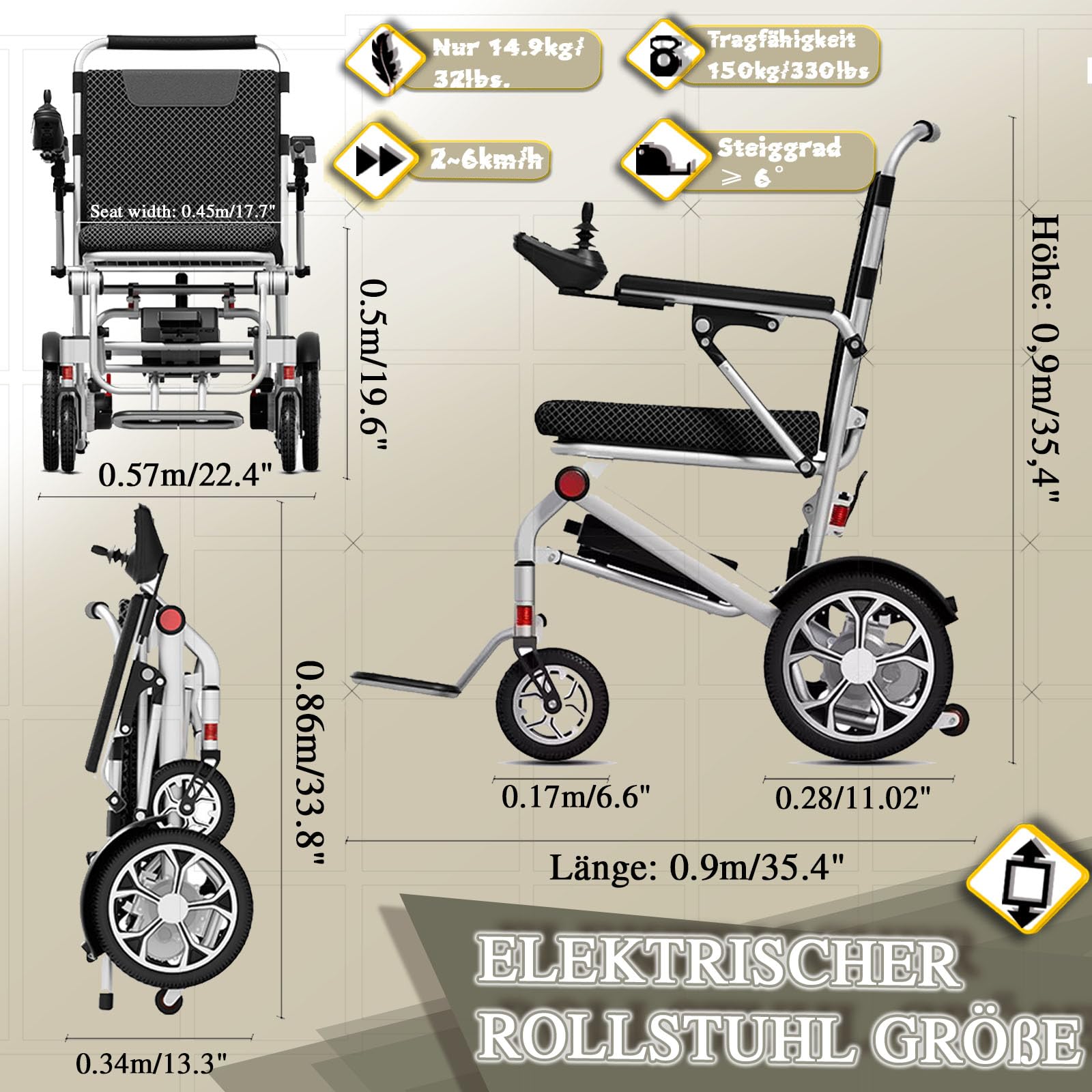 Silla de ruedas eléctrica ligera y plegable, silla de ruedas motorizada todo terreno para adultos, motores potentes sin escobillas de 400W, sillas de ruedas eléctricas inteligentes,20a/range 21mi