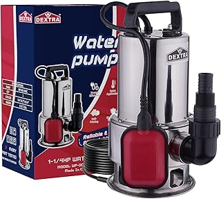 Dextra 1-1/4 HP Sump Pump Submersible 4000GPH Water Pump for Pool Draining, 900W Stainless Steel Submersible Utility Pump with Float Switch, 19FT Cord for Hot Tub,Draining Flood,House,Irrigation