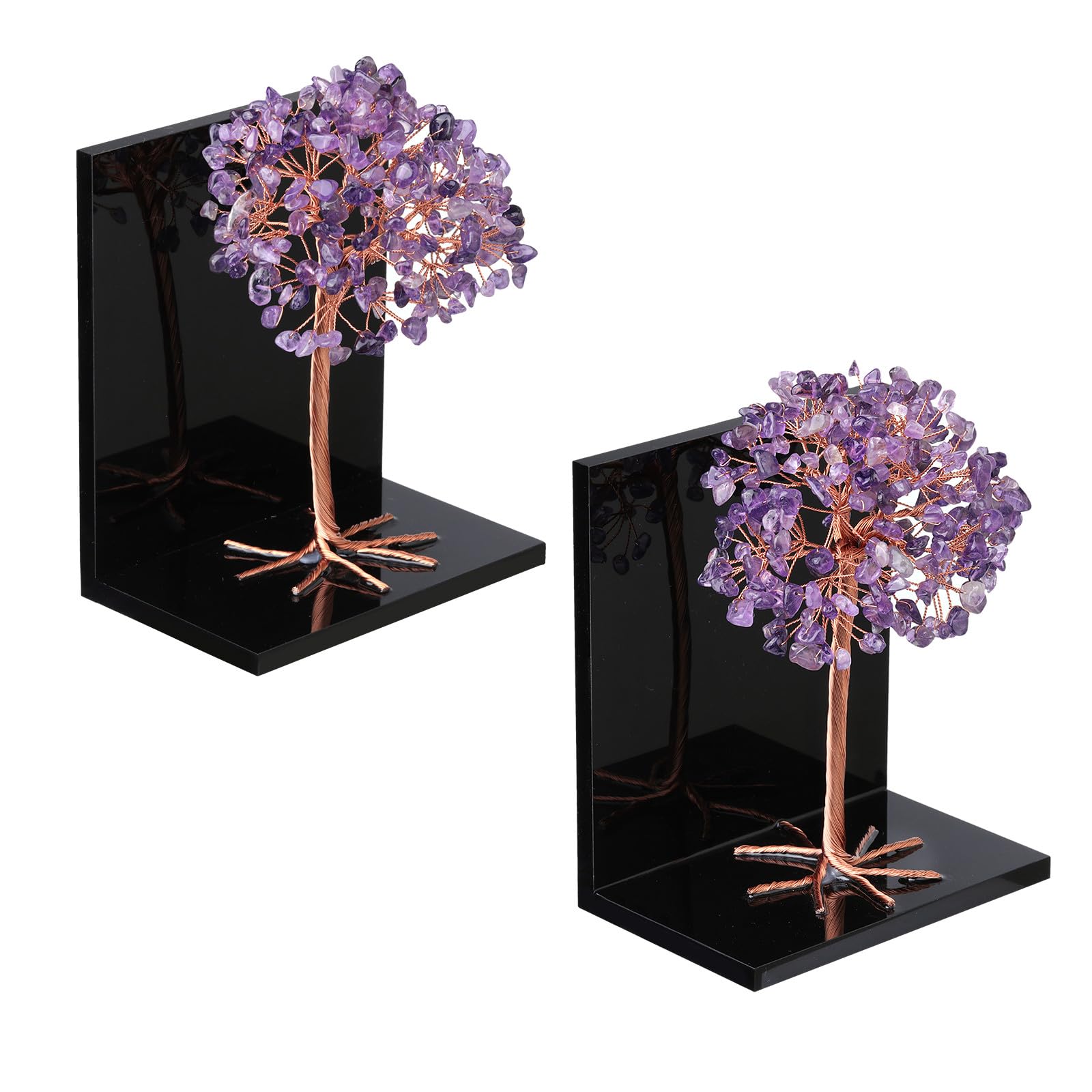 Sujetalibros de amatista natural y árbol de cristal mookaitedecor para estanterías y escritorio