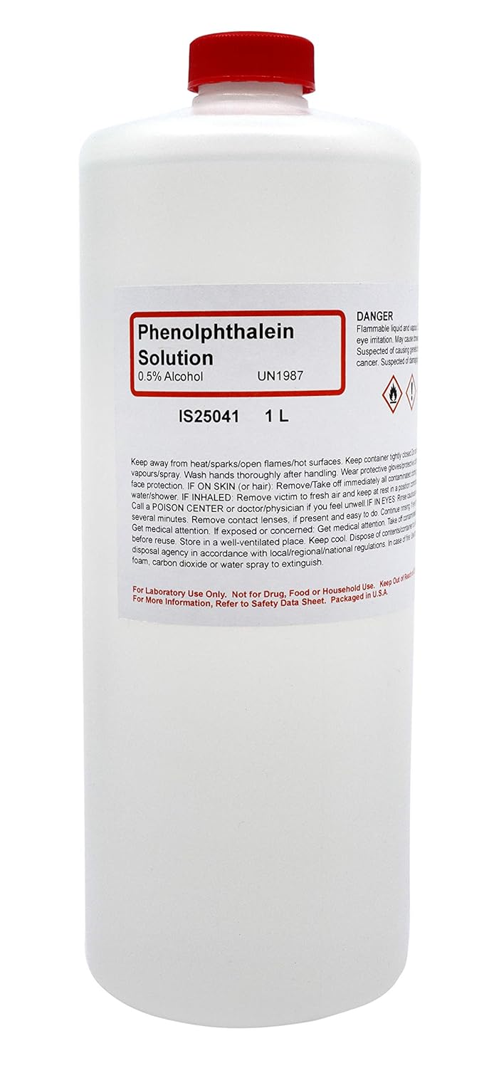 0.5% Phenolphthalein Solution, 1L - Laboratory Grade - Excellent for a pH Indicator - The Curated Chemical Collection by Innovating Science