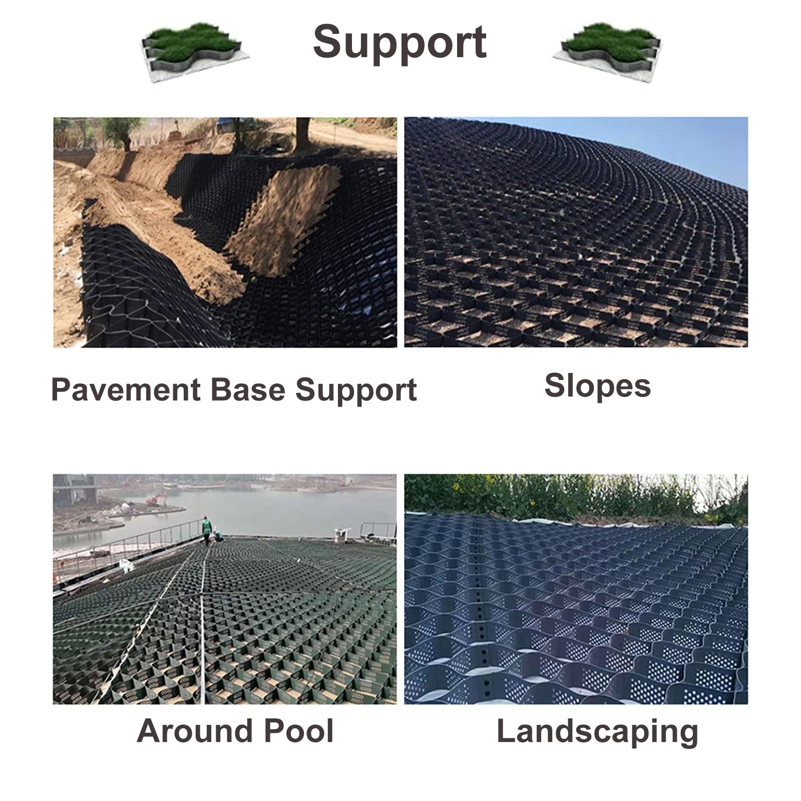 Griglia stabilizzante per erba per giardino e giardino, griglie permeabili per vialetti, sentieri e parcheggi, 5 m/6 m, riempibile con cemento, tappetino di supporto per erba