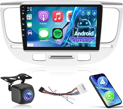 Upgrade 4GB+64GB Car Stereo for KIA Rio 2005 2006 2007 2008 2009 2010 2011 with Wireless Carplay/Android Auto - 9 Inch IPS Touchscreen Radio with 32EQ DSP/WiFi/GPS/SWC + AHD Backup Camera