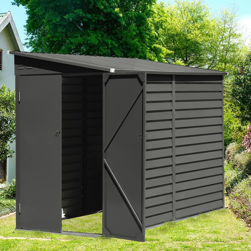 Panana Galvanized Metal Steel Garden Shed Outdoor Bike Storage House Tools Shed Utility Tool Storage L144cm x W 270cm x H 202cm,Can Put 4 Bicycles (C), (DCP)