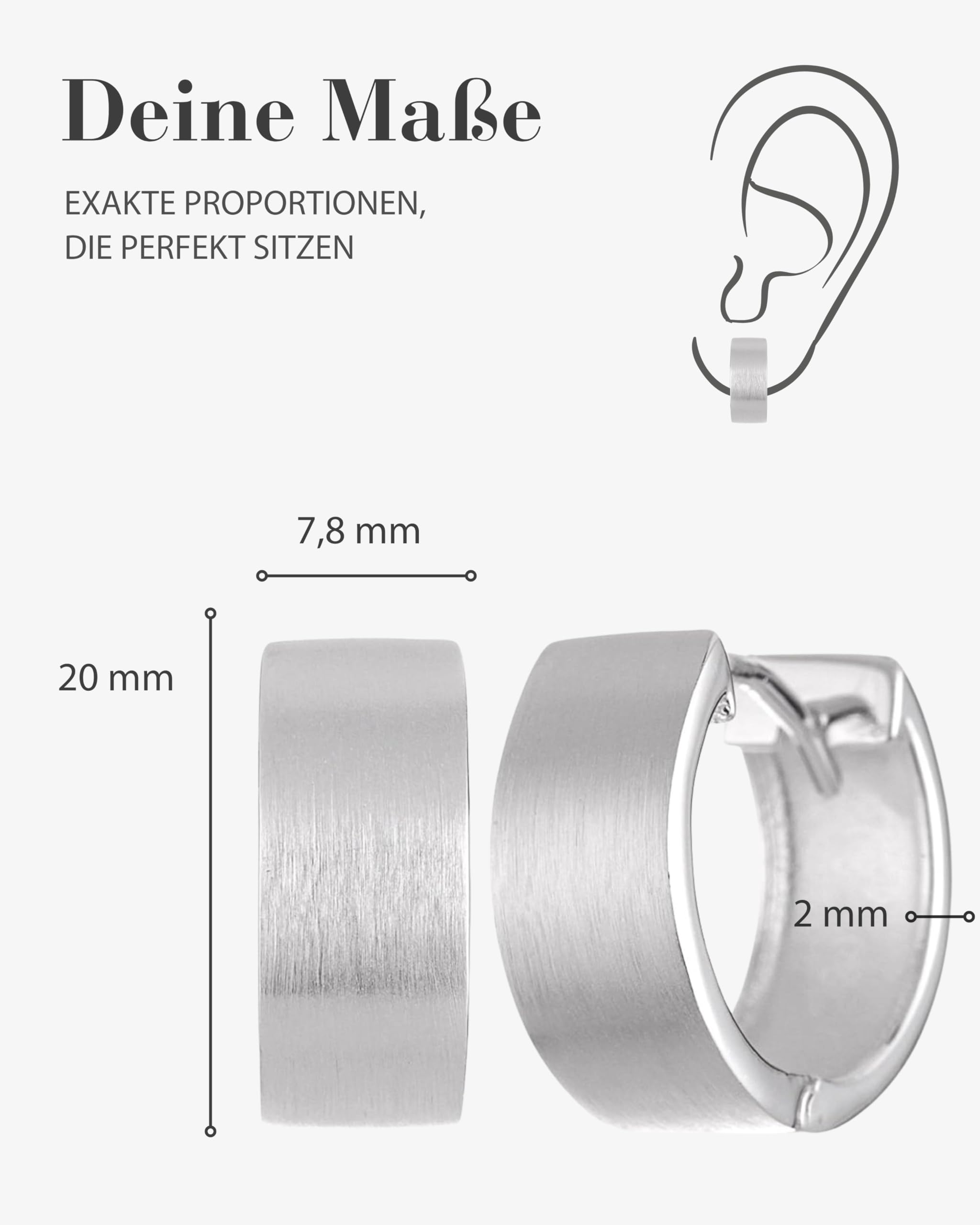 VINANI Klapp-Creolen aus 925 Sterling Silber I Nickelfreie Ohrringe für Damen I Rund mattierte Oberfläche mit Anlaufschutz I Allergikerfreundlich I Handarbeit in Juweliersqualität I CMB
