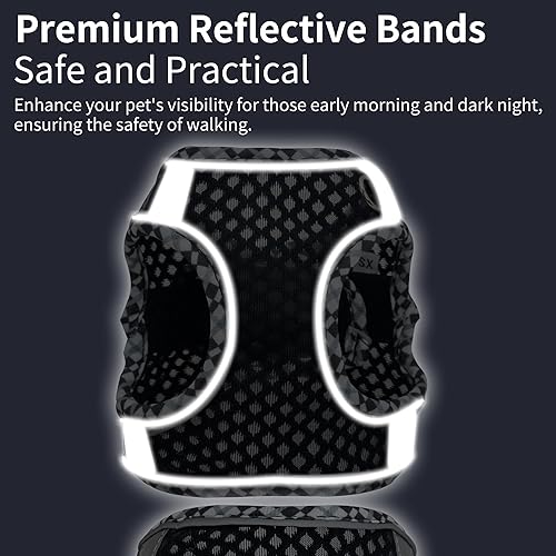 Miniatura 5 de Arnés para perro pequeño, malla de diamante para todo tipo de clima, rayas reflectantes, arnés ligero sin tirones para cachorros, perros pequeños y