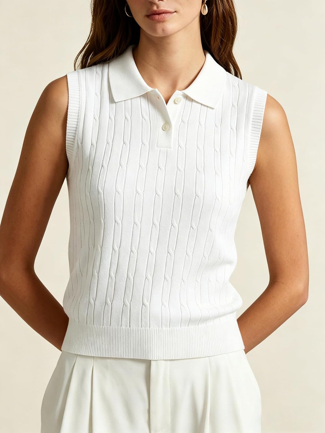 Women's Cotton Blend Sleeveless Sweater Tops Polo Collared Button Knit Vest Summer Business Casual Work Tops 2026
