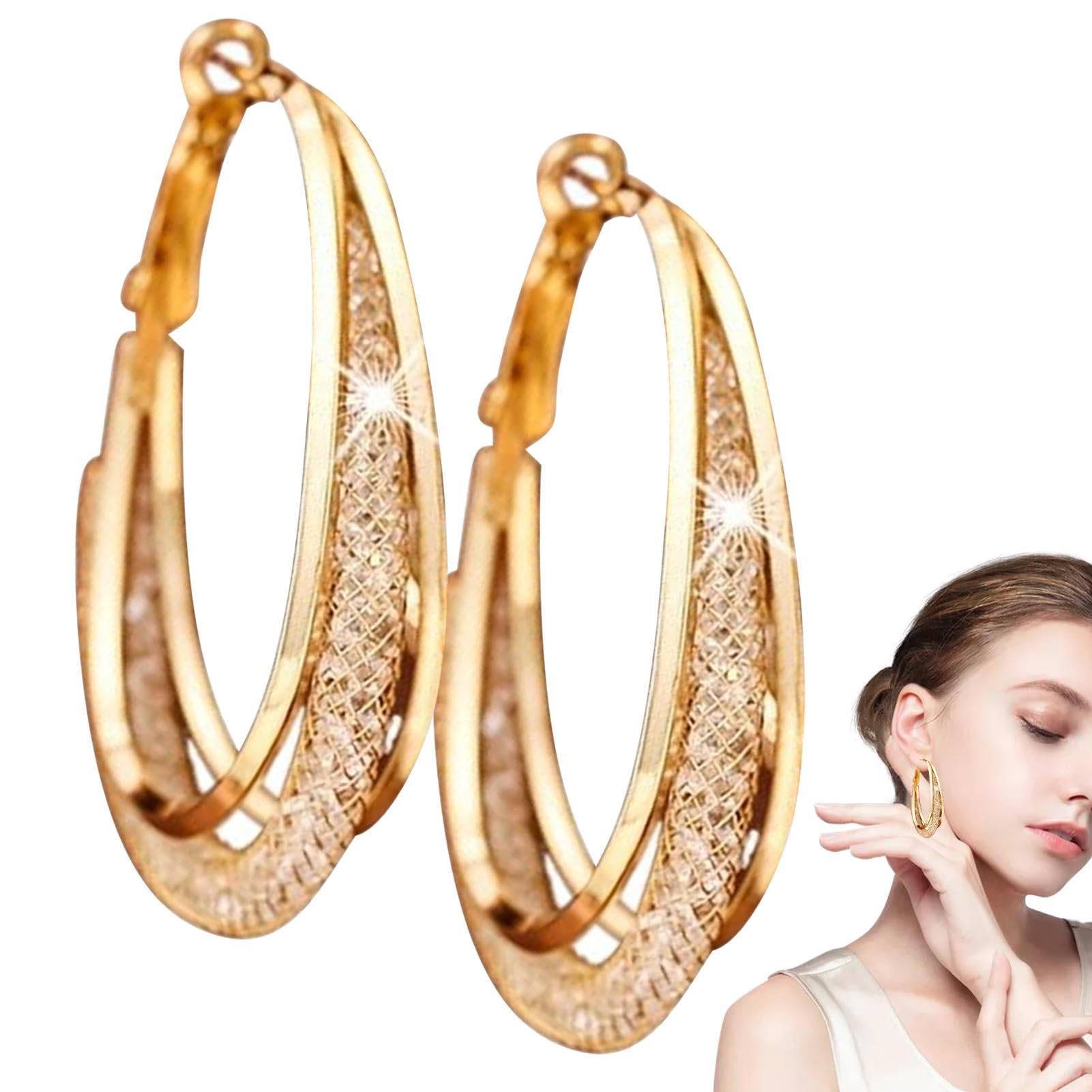 Orecchini Ovali A Cerchio In Germanio – Modellano Mascella E Collo – Donna – Colore Oro O Argento - 2