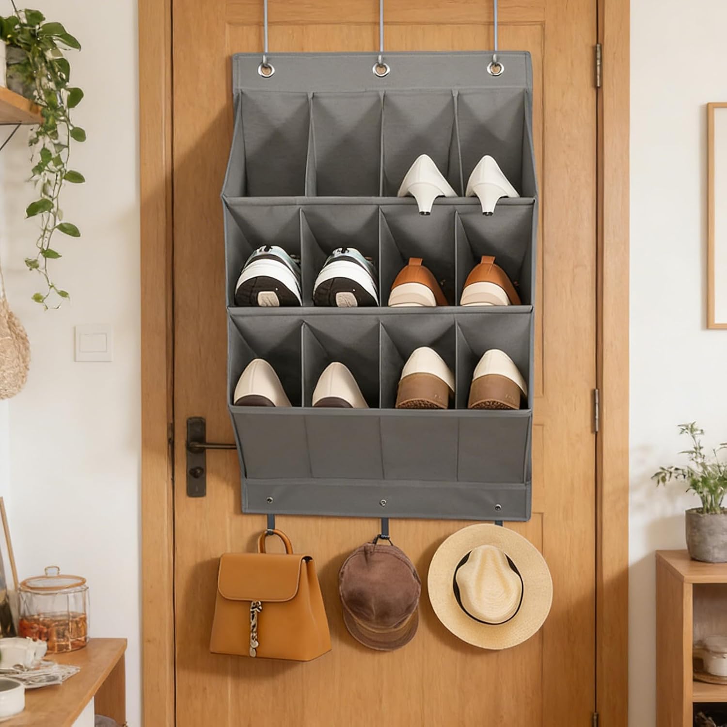 Shoe Organizer Over the Door - 12-Pockets Toy Storage | Over Door Slipper Storage | for Apartment Mudroom RV Bedroom Dormitory Nursery Office Garage College Students Renters