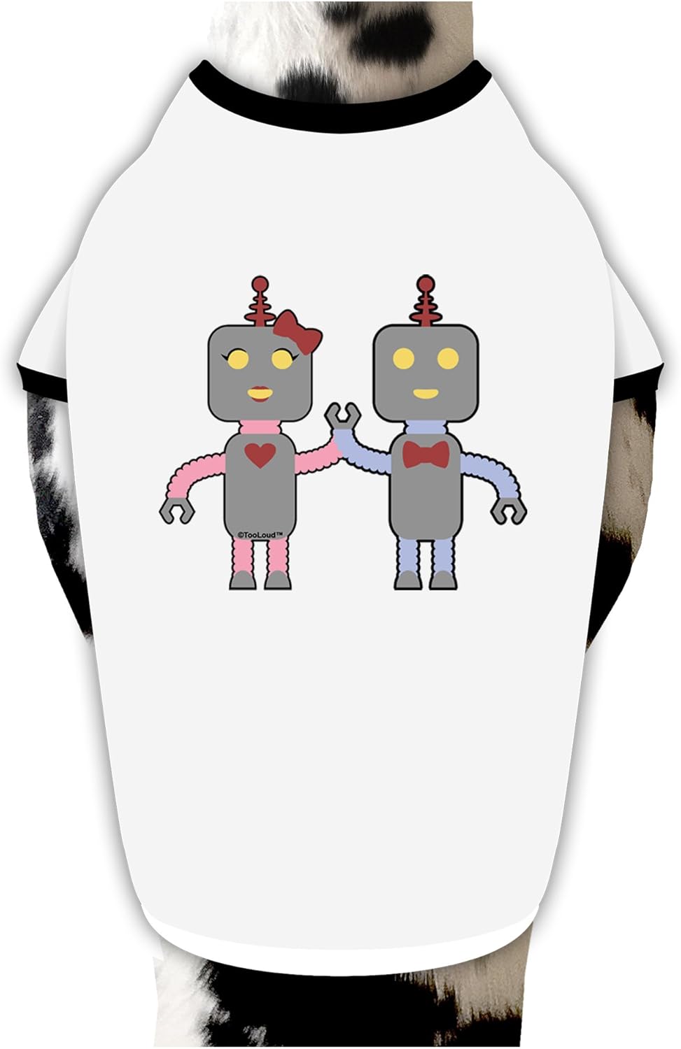 TOOLOUD Cute Robot Love Dog Shirt White with Black Small