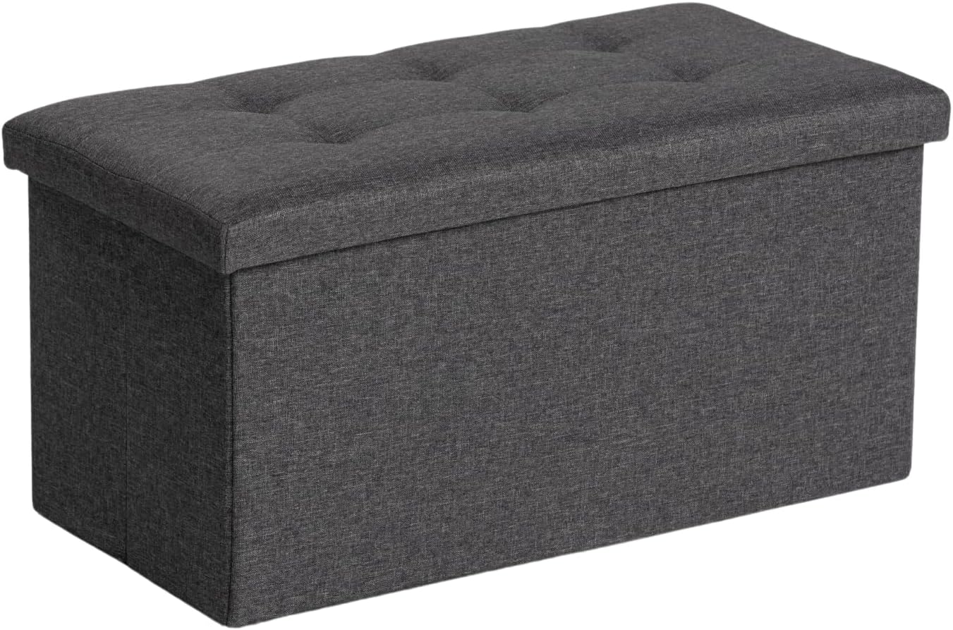 FurnitureR 29 inch Storage Ottoman Bench with Lid Top, Linen Flat Cloth Footrest Ottomans Foot Stool for Bedroom Living Room Entryway, Grey