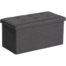 FurnitureR 29 inch Storage Ottoman Bench with Lid Top, Linen Flat Cloth Footrest Ottomans Foot Stool for Bedroom Living Room Entryway, Grey