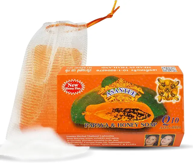 Asantee Papaya & Honey Soap with Q10 - Sunlight Zeep Bar for Skin Whitening & Anti-Aging