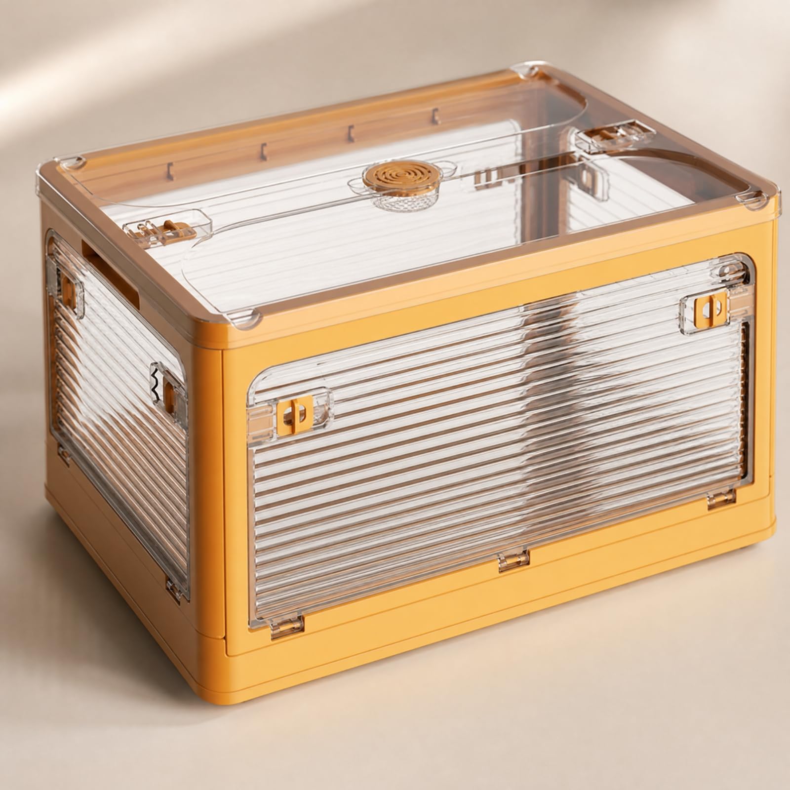 B Baosity Caja Plegable Plástico PP Portátil Organizador con Panel Translúcido Acanalado Ligero Connedor Apilable Plástico para Armarios, Amarillo