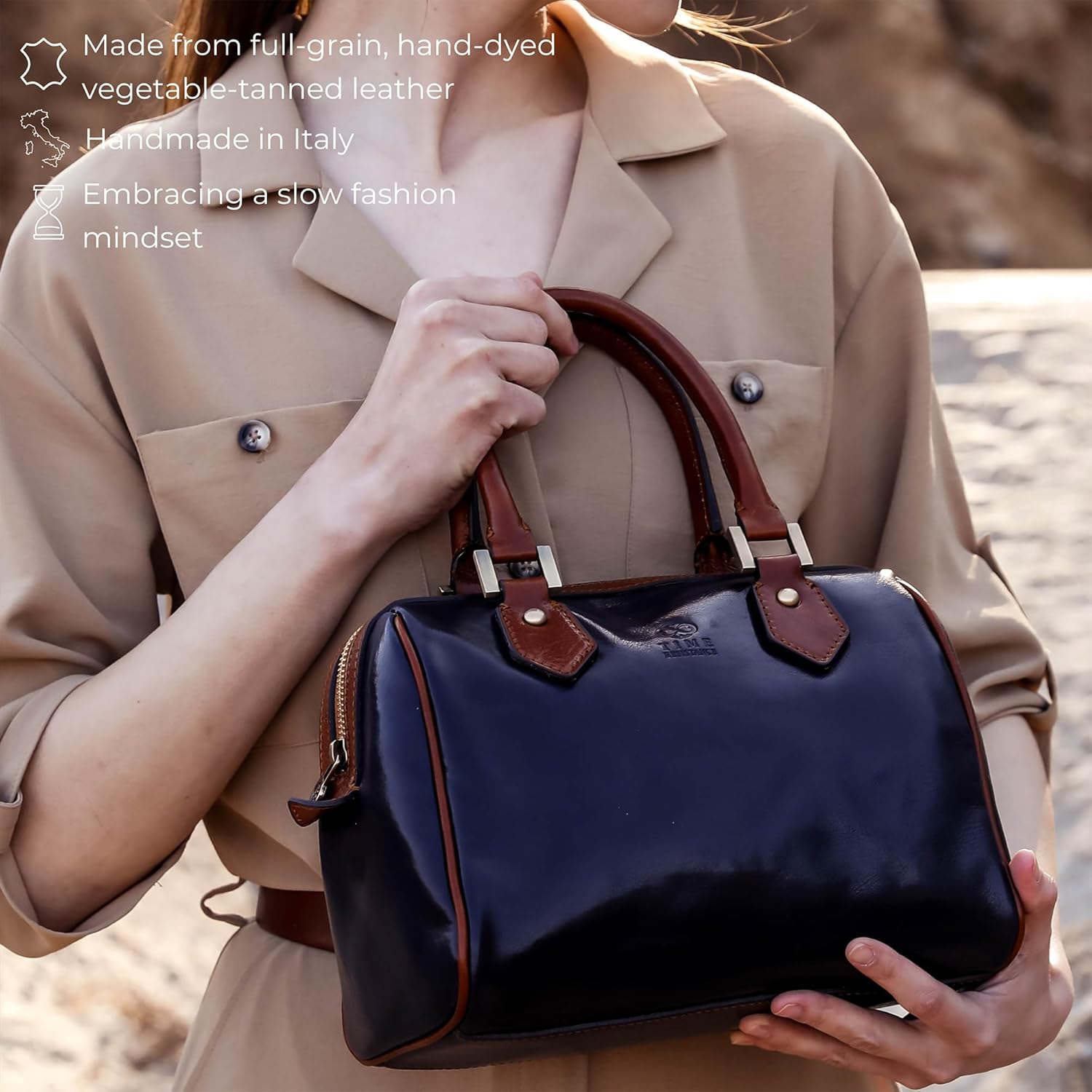 Time Resistance Leather Handbag - Full-Grain Leather Purse for Women - Top Handle Bag - Tote Bag | Full-Grain Leather - Image 4