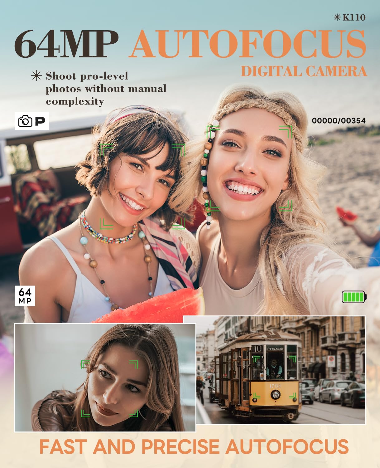 Fotocamere digitali da 64 MP per fotografia, fotocamere digitali autofocus 5K con scheda TF da 64 GB e 2 batterie, zoom 18x, fotocamera anti-shake per YouTube MC-US-K100C-BB-N5-A-2509