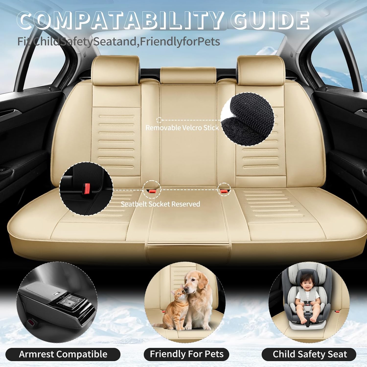 Fit CRV Premium Leather Car Seat Covers Compatible with Honda CR-V 2011-2025 2026, Breathable, Wear Resistant, Airbag Compatible, All-Weather Protection & Full Coverage, Full Set Beige