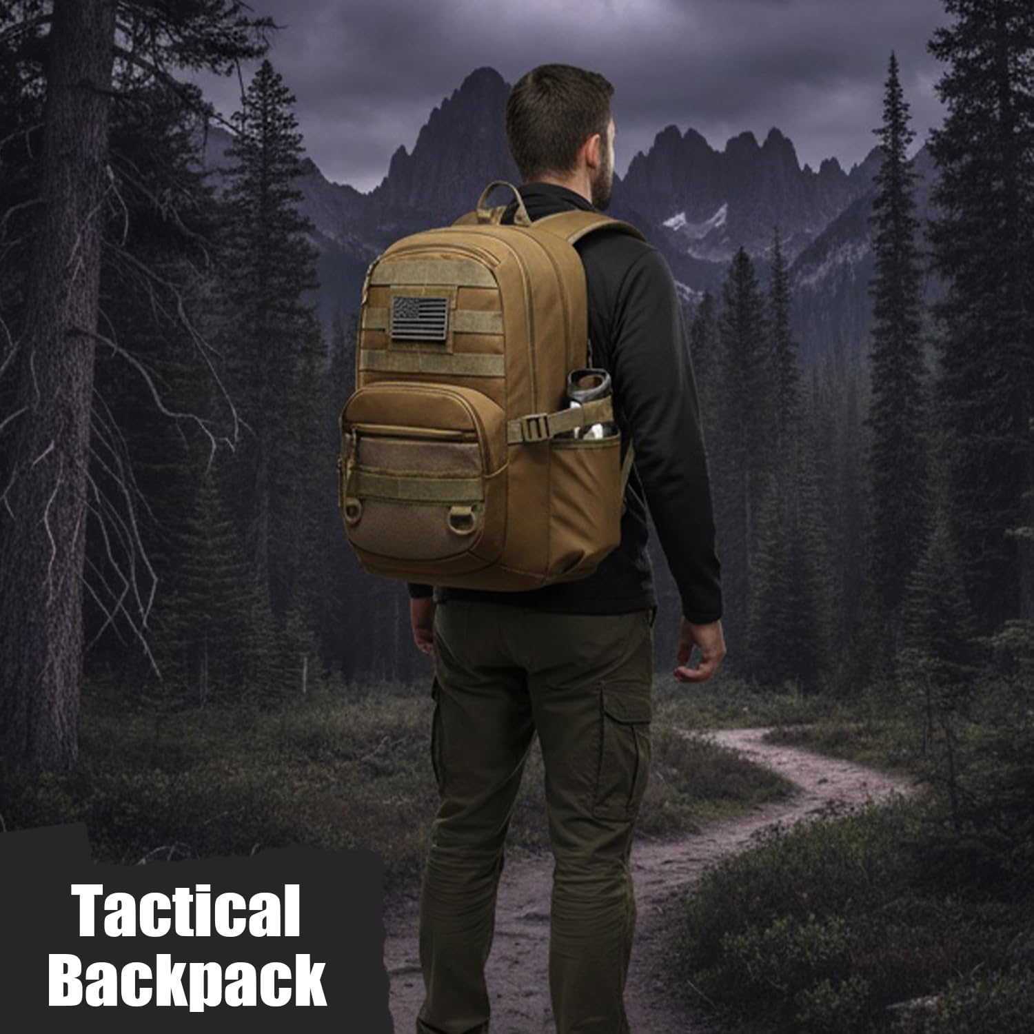 Military Tactical Backpack - Molle Army 3 Days Assault Pack Out Bag Hiking Rucksack (Brown, 25L)