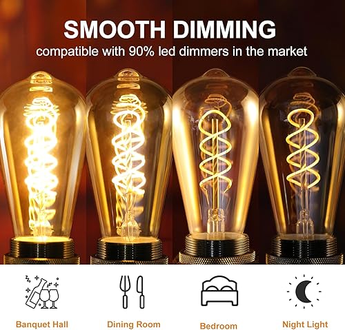 Miniatura 5 de ST64 Bombillas LED E26 Vintage Edison, vidrio ámbar claro, regulable, 4 W (equivalente a 40 W) 300 lúmenes, 2500 K blanco cálido, diseño de