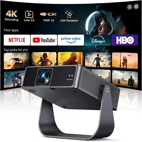 Smart Mini Projector with WiFi and Bluetooth, 4K Support, Auto Focus, HDR10, Por