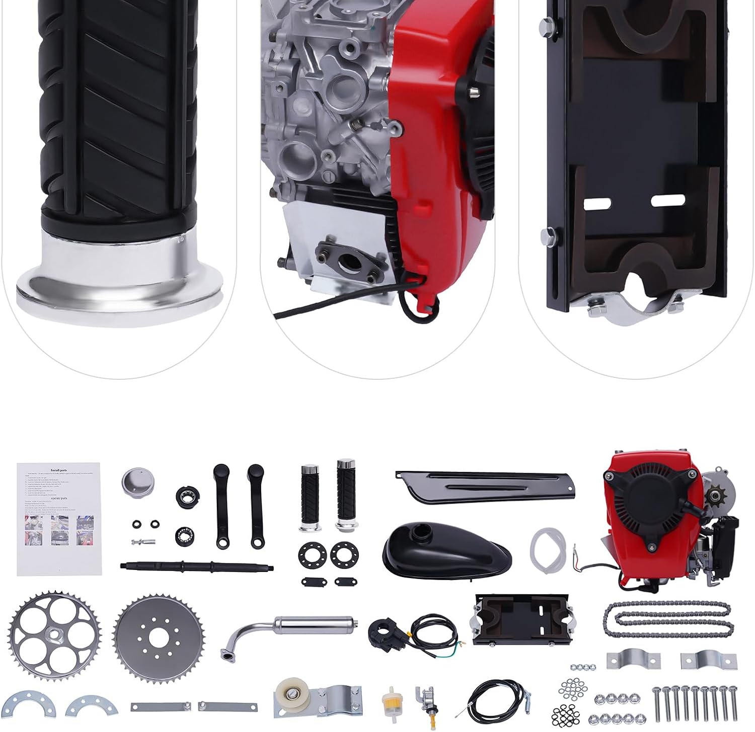 4 Stroke 49CC Bicycle Engine Kit, Motorized Bike Petrol Gas Engine Motor, Hand-Pull Start Chain Driven Gasoline Engine Kit
