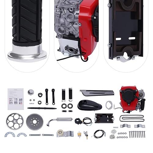 Miniatura 7 de Kit de motor de gasolina de 4 tiempos y 53 cc, motor motorizado de bicicleta de gasolina de gasolina, motor de doble cadena refrigerado por aire