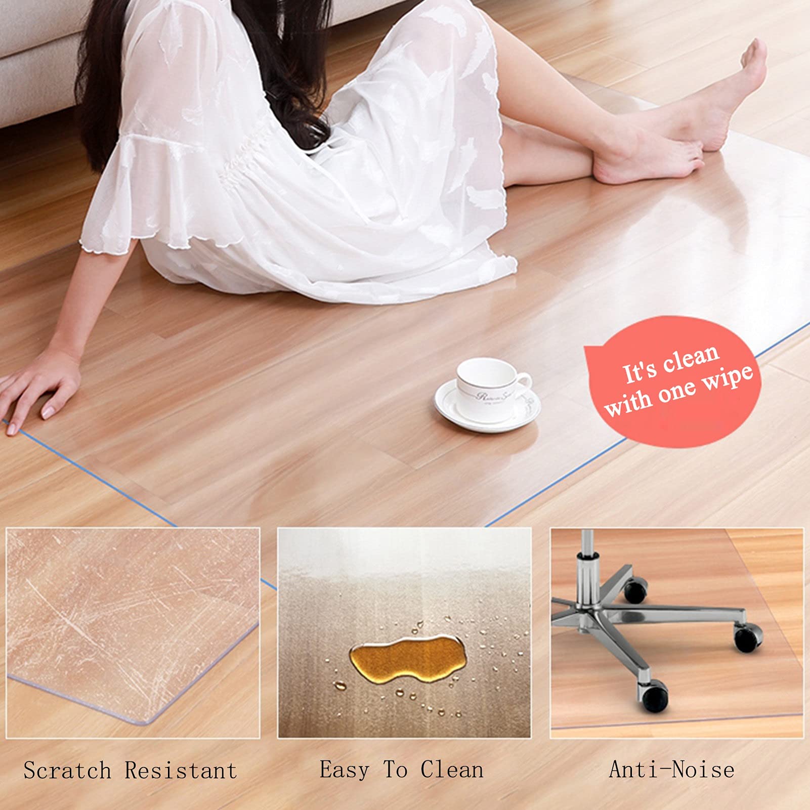 WooFloors Tapis de sol transparent imperméable et anti-déchirure pour chaises de bureau pivotantes Plusieurs tailles 1,5 mm 60 x 120 cm