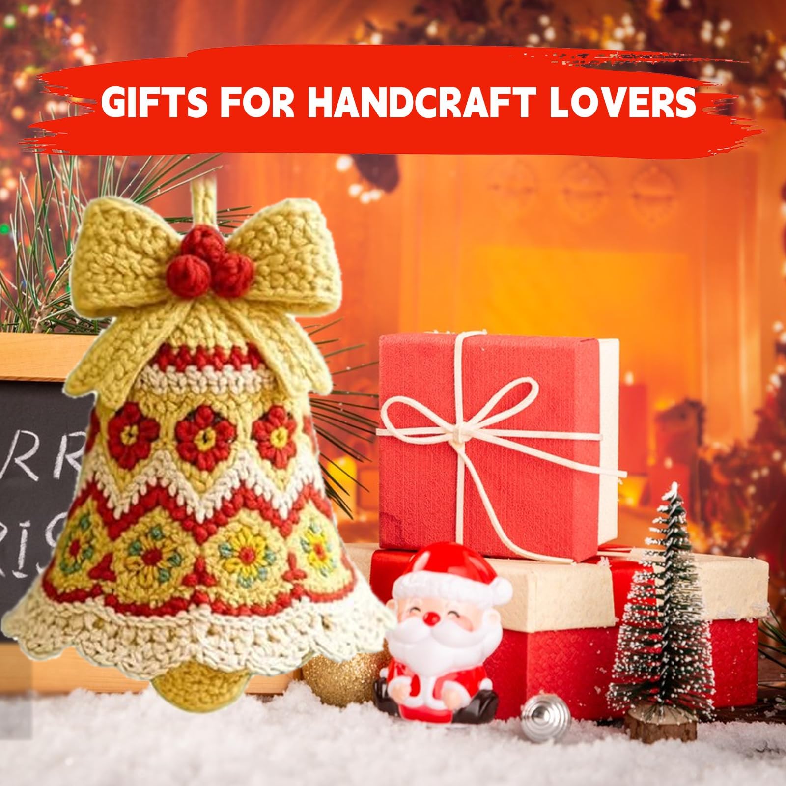 DIY Häkelset Weihnachtsglocke, komplettes Anfänger-Bastelset mit Garn und Anleitung (evtl. nicht in deutscher Sprache), für Bastelliebhaber, Weihnachtsgeschenk (5 Stück)