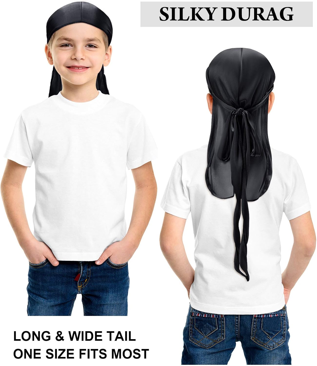 Kids Silky Durag with Wave Caps for Boys & Girls Age 3–12