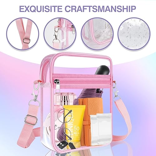 Vista 24 de Bolsa transparente aprobada para estadios, bolsa cruzada transparente, con correa de hombro ajustable para mujer, con bolsillo frontal