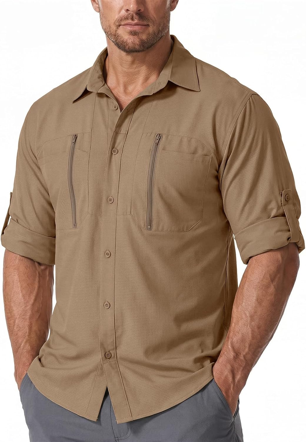 Men's Long Sleeve Sun Protection Shirt UV Quick Dry Cooling Fishing Shirts for Travel Safari Camping Hiking