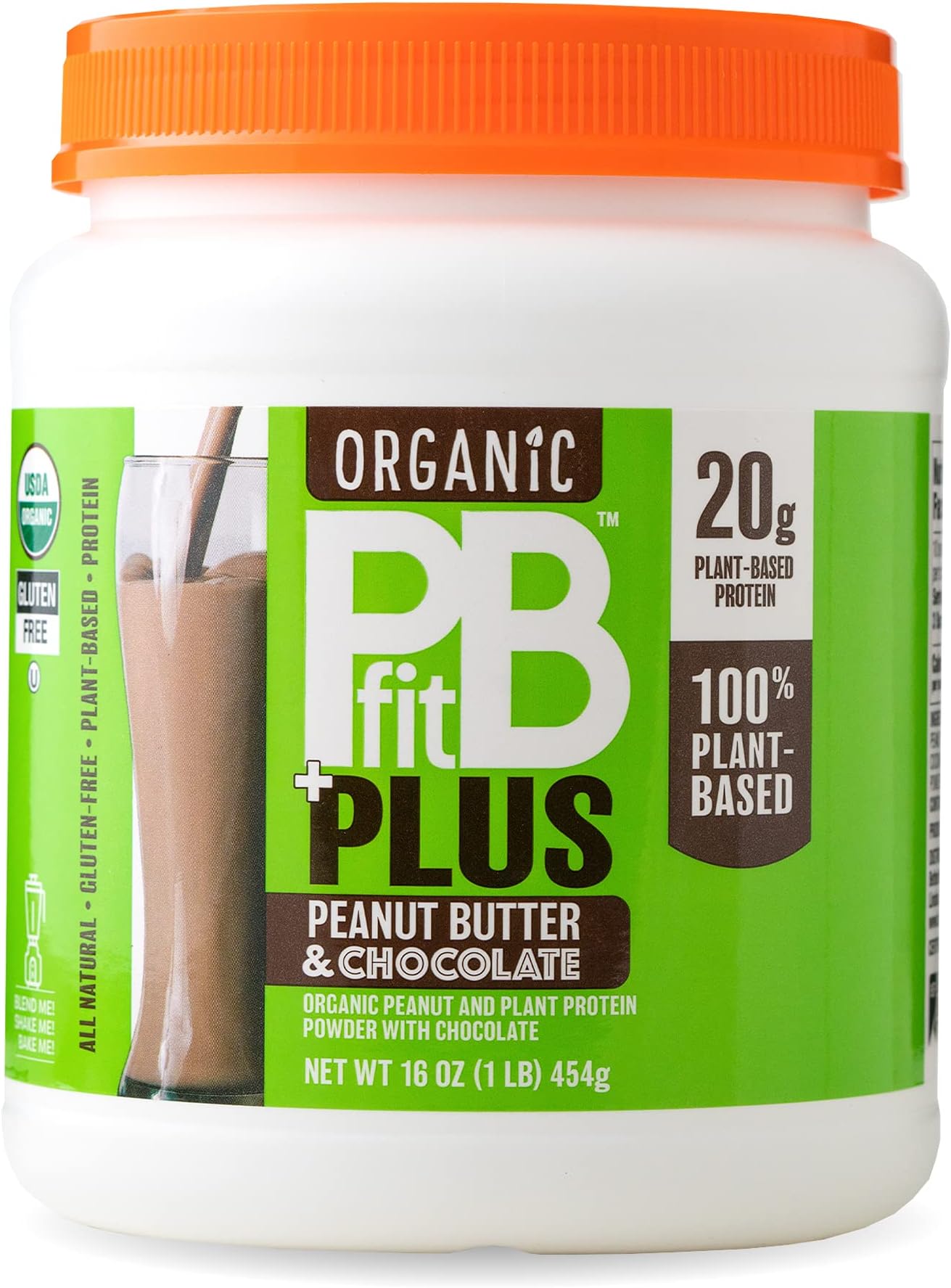PBfit Vegan Organic Peanut Butter & Chocolate Plus Powder, 1 Pound