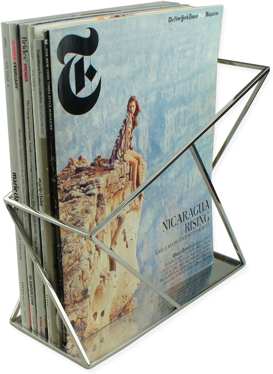 ArtsOnDeskModern Art Magazine Holder mr114 Stainless Steel Mirror Polish Patent Applying for--File Holder Newspaper Book Brochure Rack Organizer Box Basket Christmas Thanksgiving Gift.