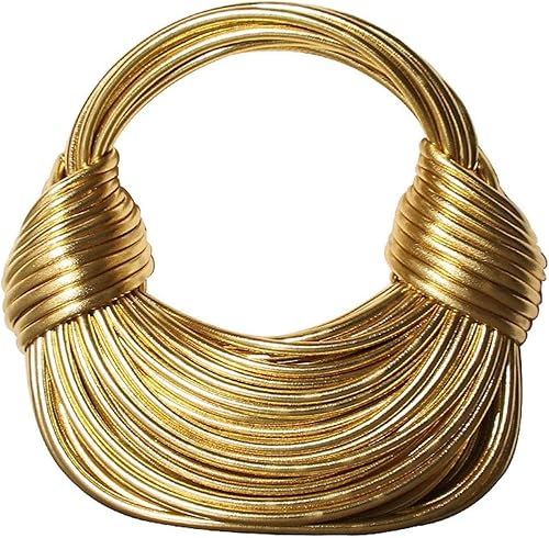 MMKJHNBHQ Bolso de mano para mujer tejido a mano con asa superior suave bolso de mano tejido de noche dorado